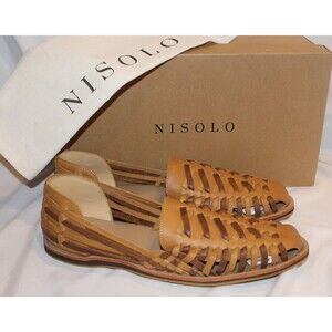Nisolo Leather Sandal Huarache Men's COLORBLOCK SADDLE BROWN RARE! NIB $150